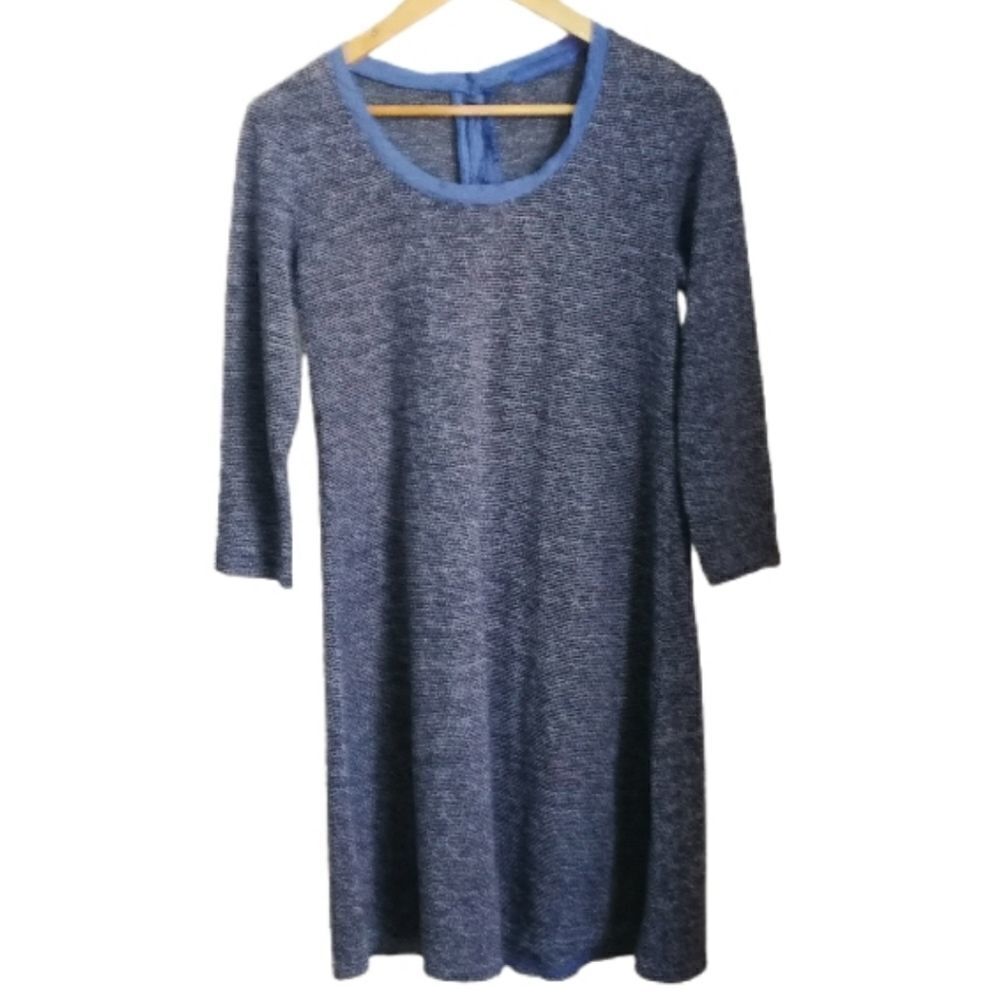 CUT LOOSE Bleu & Grey Lagenlook Stretchy Casual Boatneck Dress Size Medium
